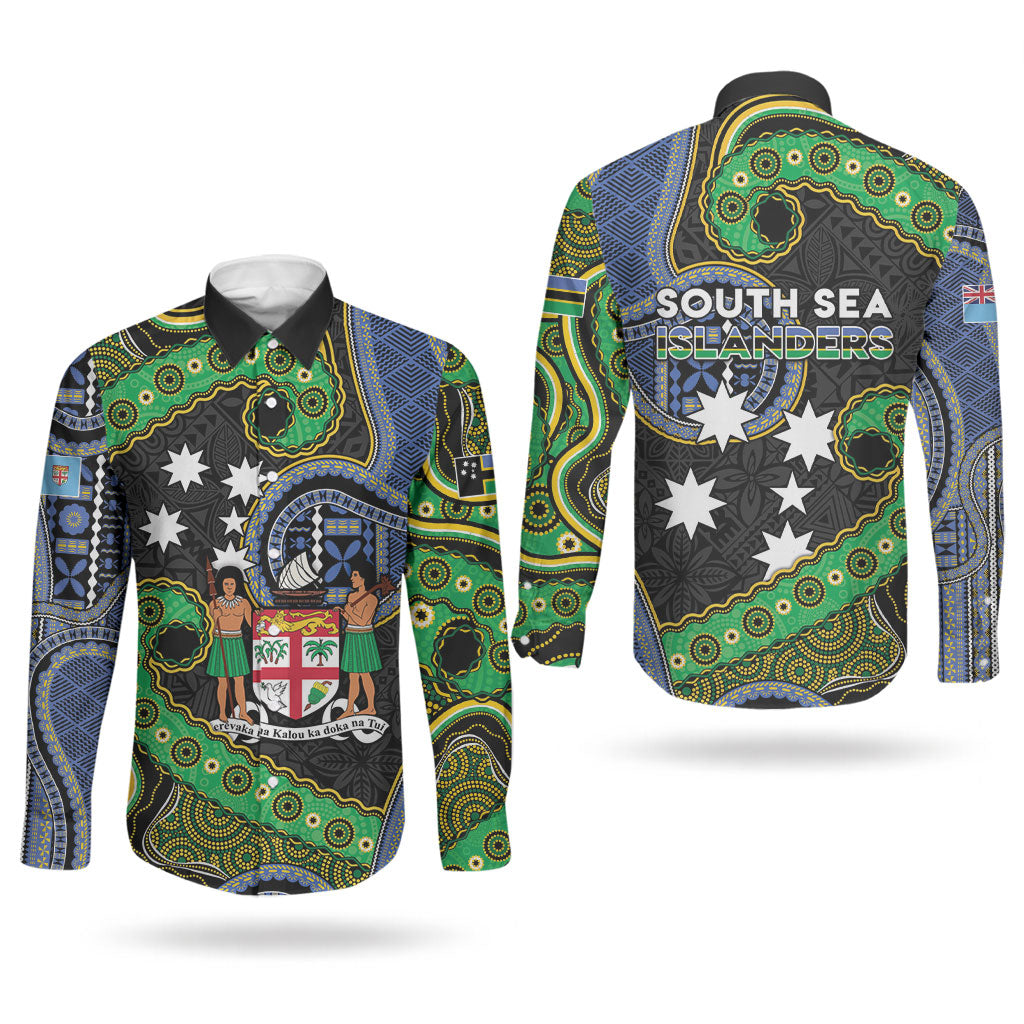 South Sea Islanders And Fiji Couples Matching Short Sleeve Bodycon Dress and Long Sleeve Button Shirt Fijian Coat Of Arms And Southern Cross DT05 - Polynesian Pride