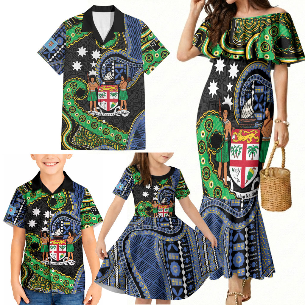 South Sea Islanders And Fiji Family Matching Mermaid Dress and Hawaiian Shirt Fijian Coat Of Arms And Southern Cross DT05 - Polynesian Pride