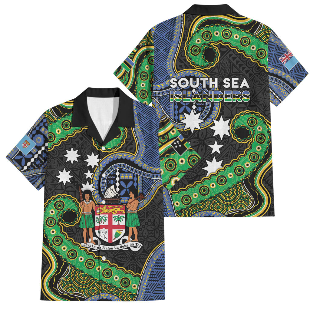 South Sea Islanders And Fiji Family Matching Off Shoulder Maxi Dress and Hawaiian Shirt Fijian Coat Of Arms And Southern Cross DT05 Dad's Shirt - Short Sleeve Black - Polynesian Pride