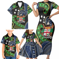 South Sea Islanders And Fiji Family Matching Short Sleeve Bodycon Dress and Hawaiian Shirt Fijian Coat Of Arms And Southern Cross DT05 - Polynesian Pride