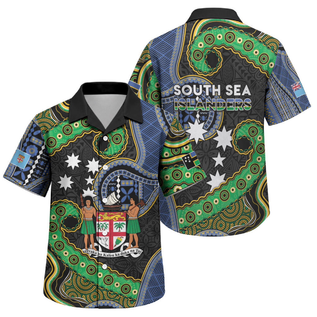 South Sea Islanders And Fiji Family Matching Short Sleeve Bodycon Dress and Hawaiian Shirt Fijian Coat Of Arms And Southern Cross DT05 Son's Shirt Black - Polynesian Pride