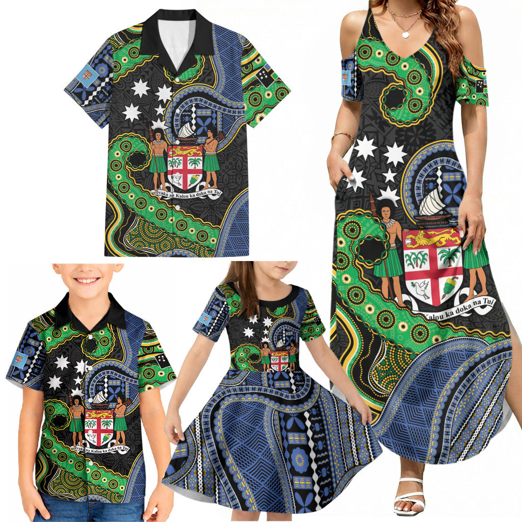South Sea Islanders And Fiji Family Matching Summer Maxi Dress and Hawaiian Shirt Fijian Coat Of Arms And Southern Cross DT05 - Polynesian Pride