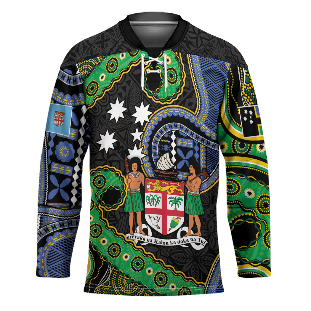 South Sea Islanders And Fiji Hockey Jersey Fijian Coat Of Arms And Southern Cross DT05 Unisex Black - Polynesian Pride