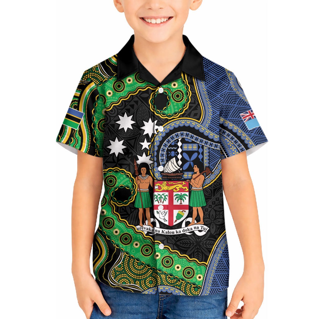 South Sea Islanders And Fiji Kid Hawaiian Shirt Fijian Coat Of Arms And Southern Cross DT05 Kid Black - Polynesian Pride