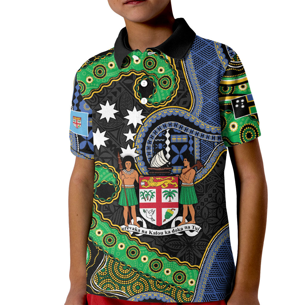 South Sea Islanders And Fiji Kid Polo Shirt Fijian Coat Of Arms And Southern Cross DT05 Kid Black - Polynesian Pride