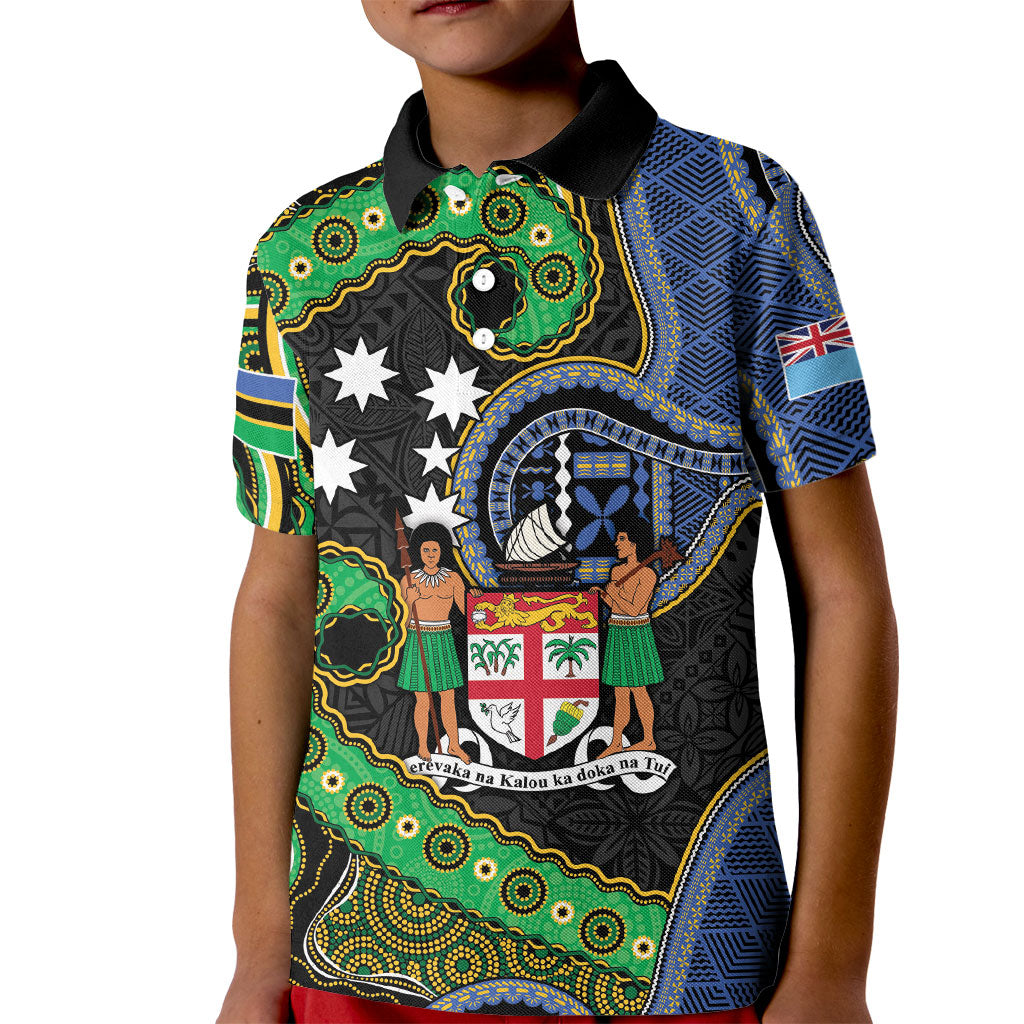 South Sea Islanders And Fiji Kid Polo Shirt Fijian Coat Of Arms And Southern Cross DT05 Kid Black - Polynesian Pride