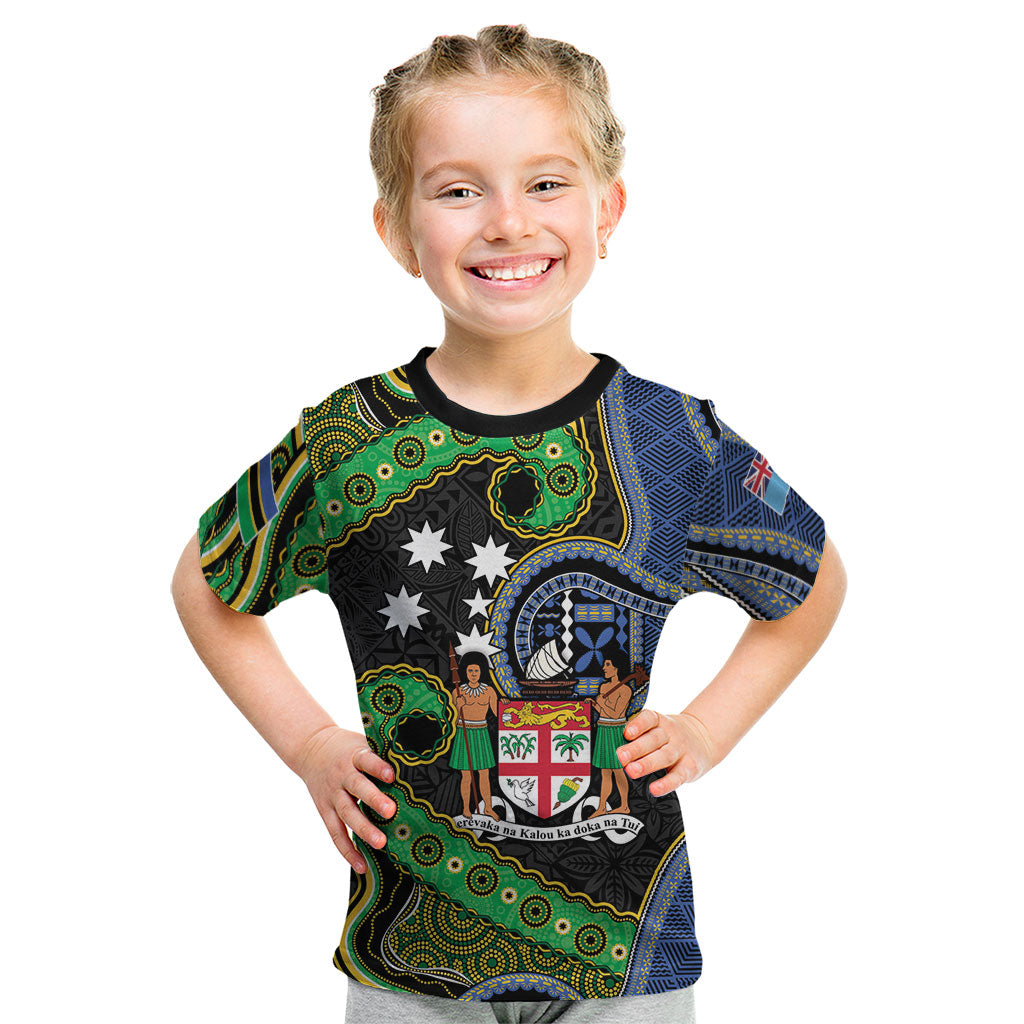 South Sea Islanders And Fiji Kid T Shirt Fijian Coat Of Arms And Southern Cross DT05 Black - Polynesian Pride