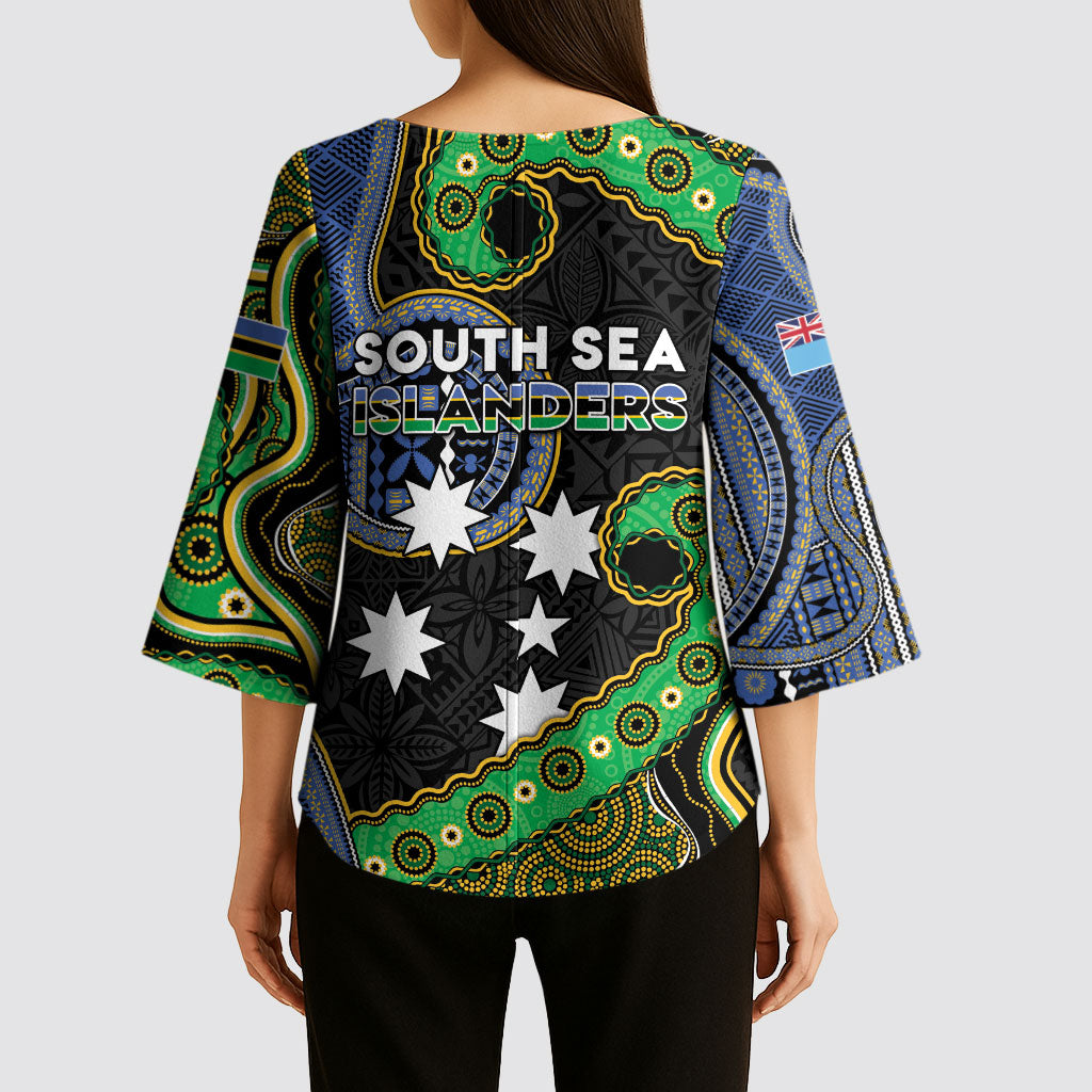 South Sea Islanders And Fiji Kimono Sleeve Blouse Fijian Coat Of Arms And Southern Cross DT05 - Polynesian Pride