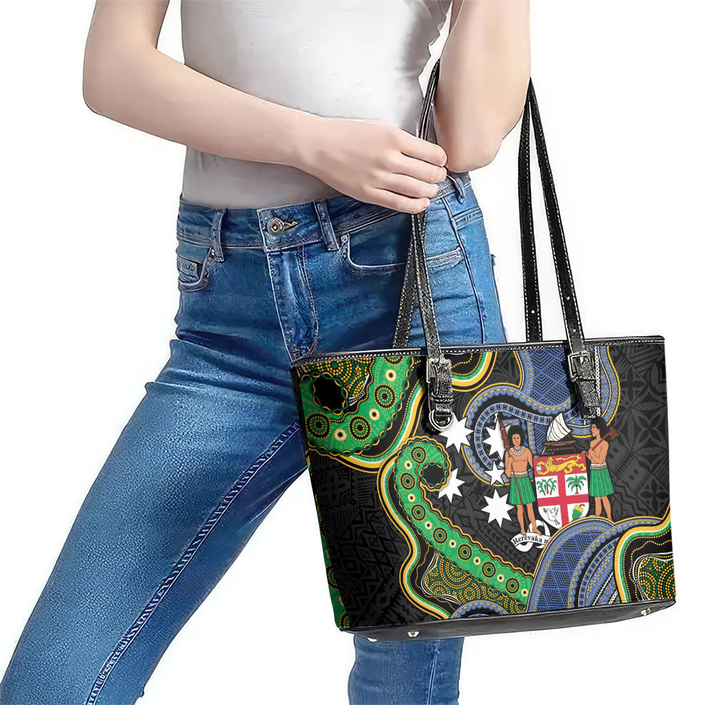 South Sea Islanders And Fiji Leather Tote Bag Fijian Coat Of Arms And Southern Cross DT05 - Polynesian Pride