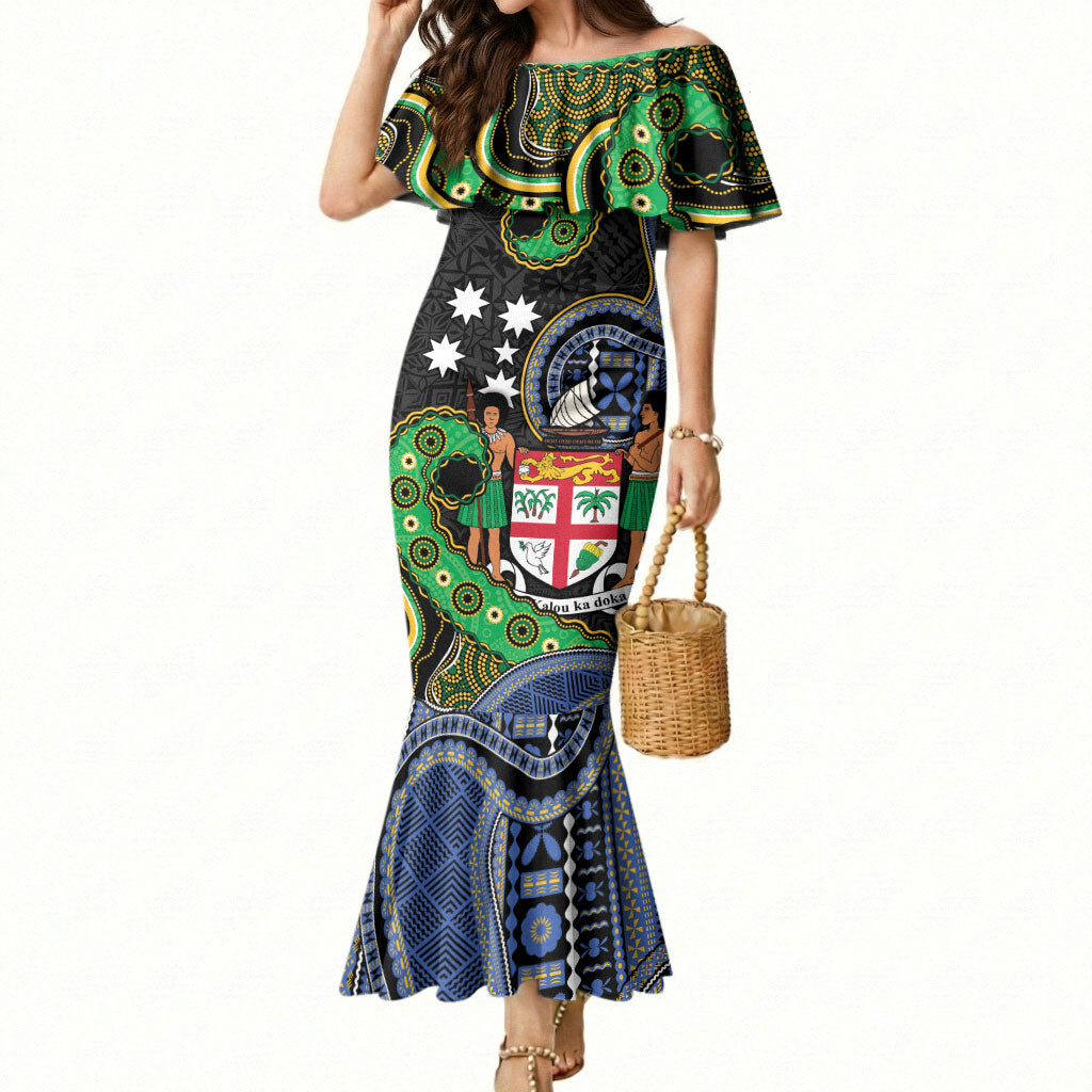 South Sea Islanders And Fiji Mermaid Dress Fijian Coat Of Arms And Southern Cross DT05 Women Black - Polynesian Pride