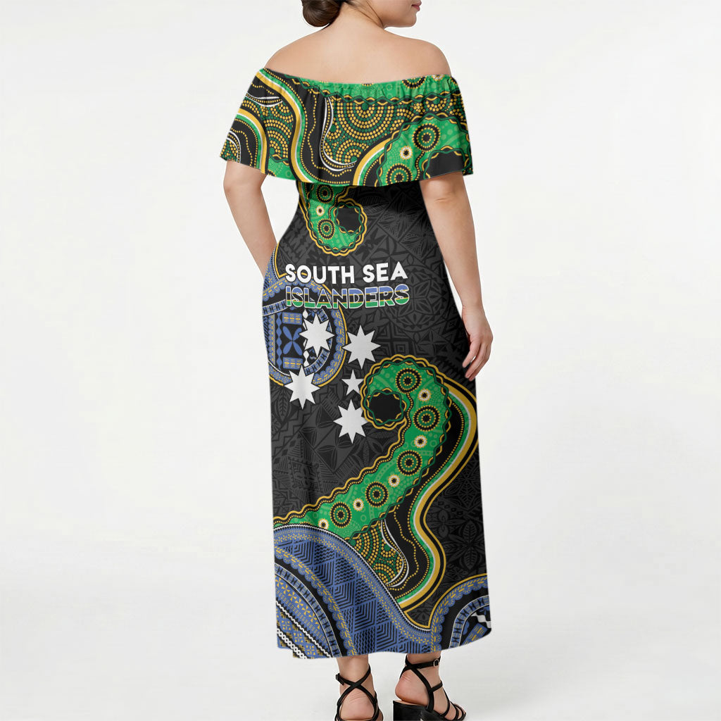 South Sea Islanders And Fiji Off Shoulder Maxi Dress Fijian Coat Of Arms And Southern Cross DT05 - Polynesian Pride