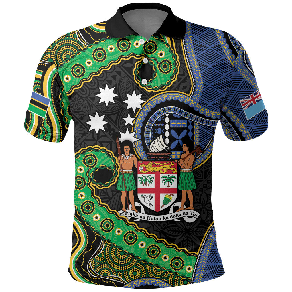 South Sea Islanders And Fiji Polo Shirt Fijian Coat Of Arms And Southern Cross DT05 Black - Polynesian Pride