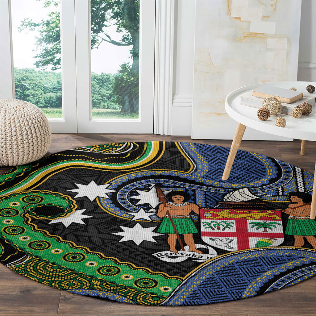 South Sea Islanders And Fiji Round Carpet Fijian Coat Of Arms And Southern Cross DT05 - Polynesian Pride