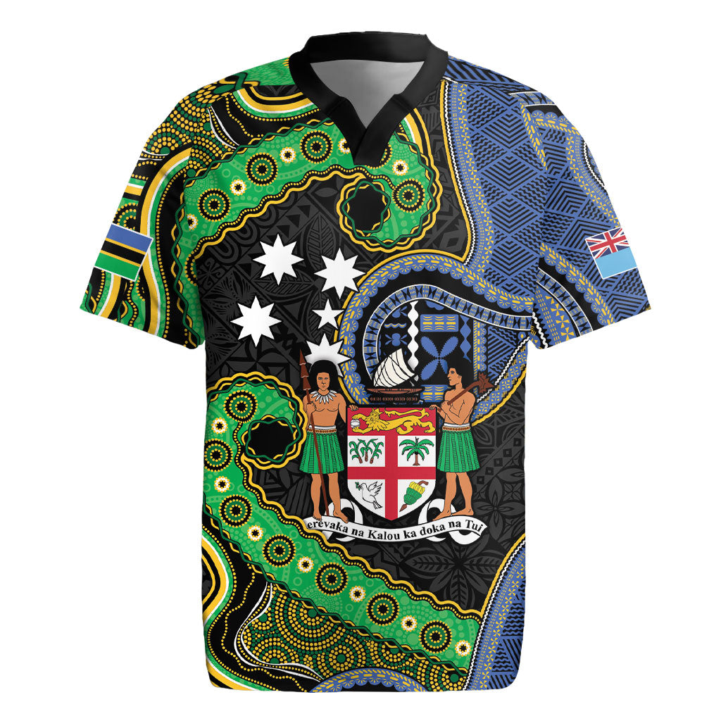 South Sea Islanders And Fiji Rugby Jersey Fijian Coat Of Arms And Southern Cross DT05 Black - Polynesian Pride