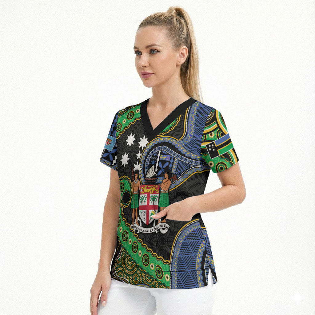 South Sea Islanders And Fiji Scrub Top Fijian Coat Of Arms And Southern Cross DT05 - Polynesian Pride