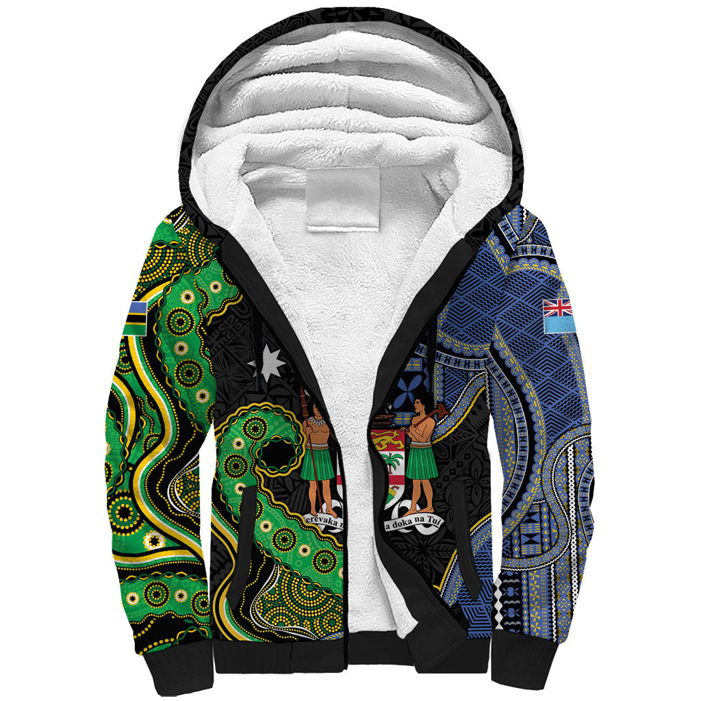South Sea Islanders And Fiji Sherpa Hoodie Fijian Coat Of Arms And Southern Cross DT05 Unisex Black - Polynesian Pride