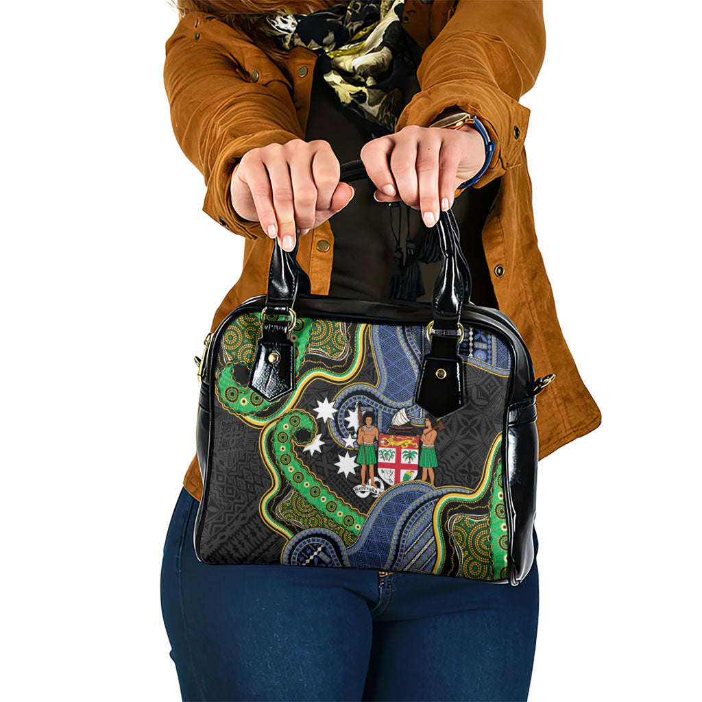 South Sea Islanders And Fiji Shoulder Handbag Fijian Coat Of Arms And Southern Cross DT05 One Size Black - Polynesian Pride