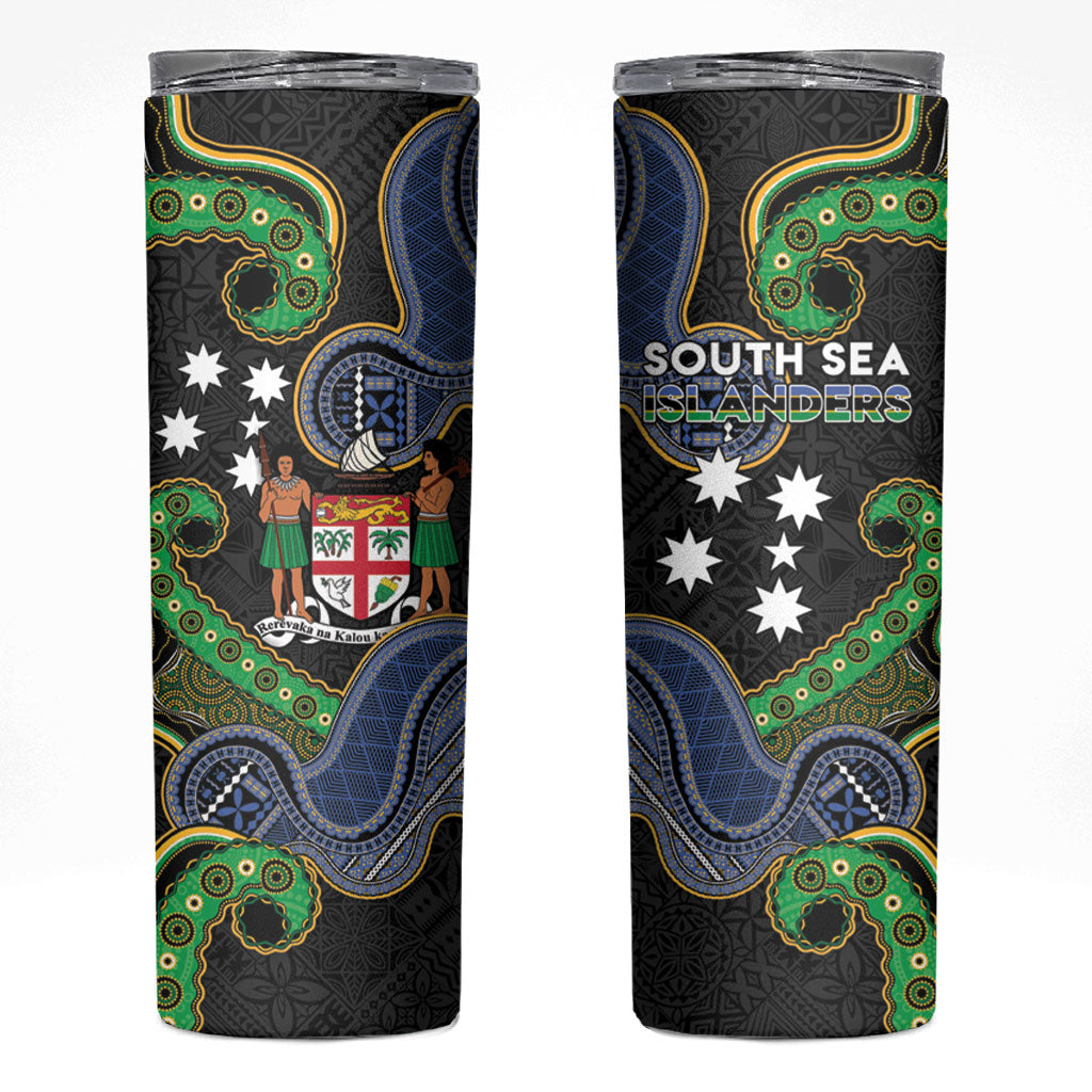 South Sea Islanders And Fiji Skinny Tumbler Fijian Coat Of Arms And Southern Cross DT05 Black - Polynesian Pride