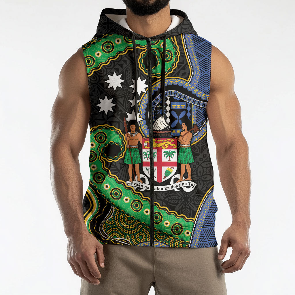 South Sea Islanders And Fiji Sleeveless Zip Hoodie Fijian Coat Of Arms And Southern Cross DT05 - Polynesian Pride