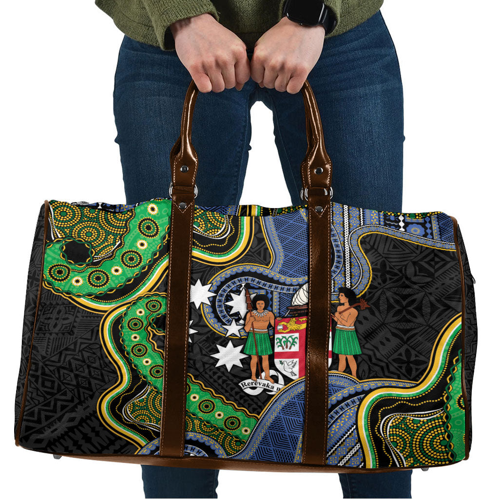 South Sea Islanders And Fiji Travel Bag Fijian Coat Of Arms And Southern Cross DT05 Black - Polynesian Pride
