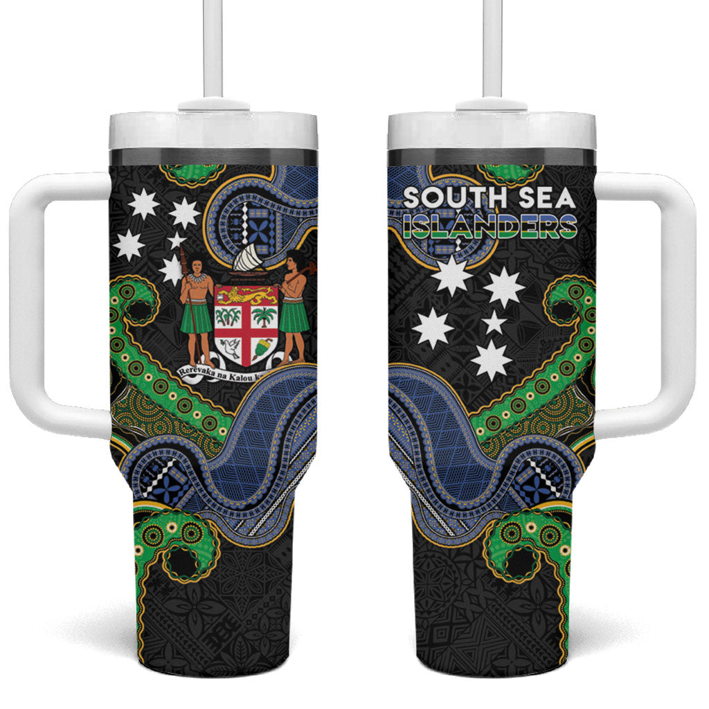 South Sea Islanders And Fiji Tumbler With Handle Fijian Coat Of Arms And Southern Cross DT05 One Size: 40 oz Black - Polynesian Pride