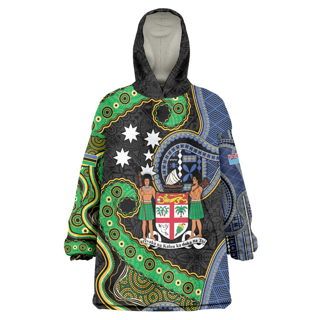 South Sea Islanders And Fiji Wearable Blanket Hoodie Fijian Coat Of Arms And Southern Cross DT05 One Size Black - Polynesian Pride