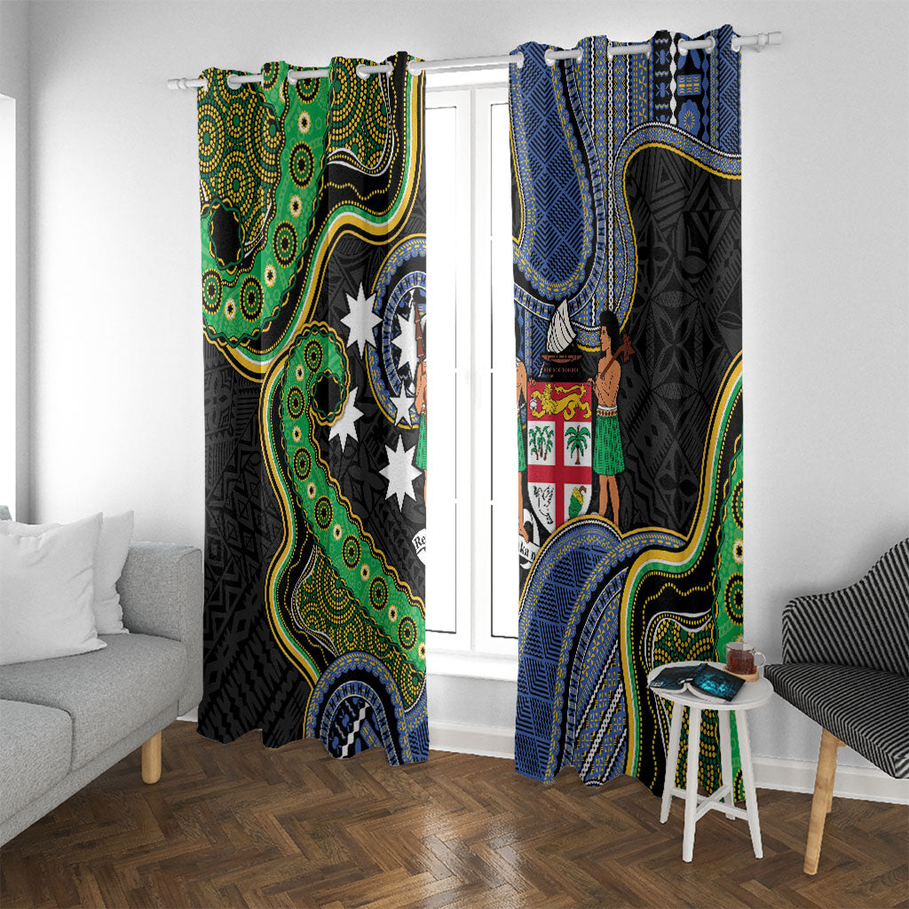 South Sea Islanders And Fiji Window Curtain Fijian Coat Of Arms And Southern Cross DT05 With Grommets Black - Polynesian Pride