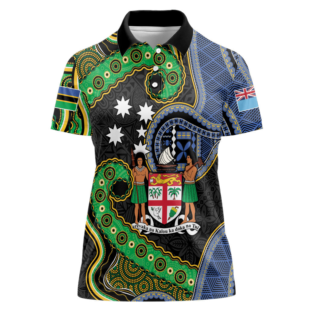 South Sea Islanders And Fiji Women Polo Shirt Fijian Coat Of Arms And Southern Cross DT05 Female Black - Polynesian Pride