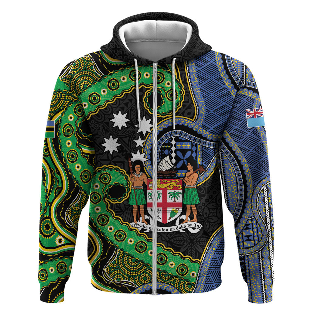 South Sea Islanders And Fiji Zip Hoodie Fijian Coat Of Arms And Southern Cross DT05 Zip Hoodie Black - Polynesian Pride