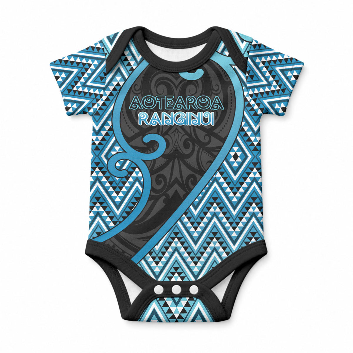 Custom Aotearoa Atua Ranginui Baby Onesie Maori Sky Father Koru Patterns