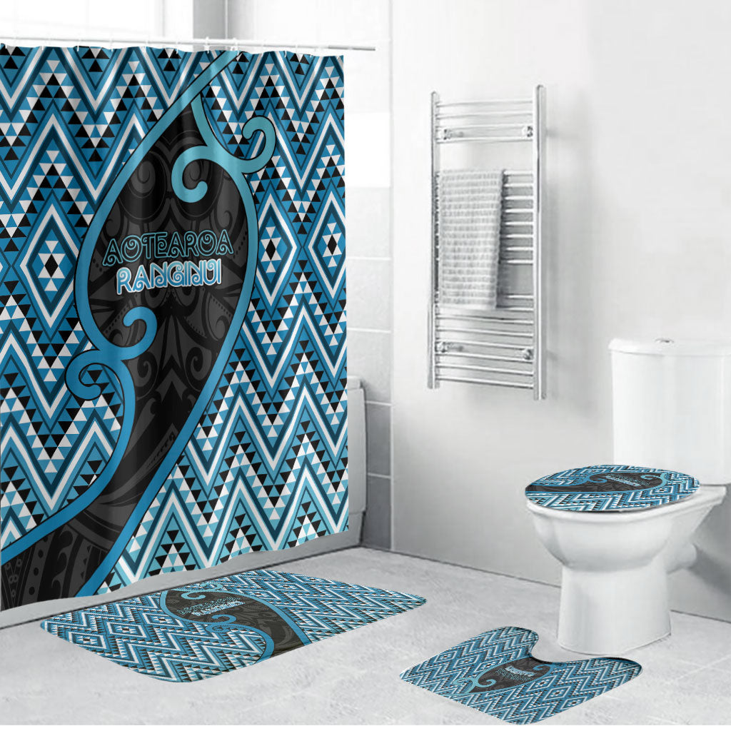 Aotearoa Atua Ranginui Bathroom Set Maori Sky Father Koru Patterns DT05 Bathroom Set (4 pcs) Blue - Polynesian Pride