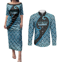Custom Aotearoa Atua Ranginui Couples Matching Puletasi and Long Sleeve Button Shirt Maori Sky Father Koru Patterns