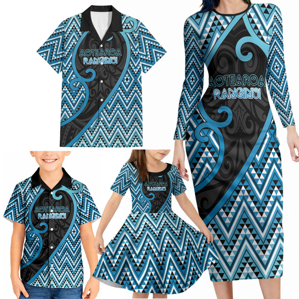 Custom Aotearoa Atua Ranginui Family Matching Long Sleeve Bodycon Dress and Hawaiian Shirt Maori Sky Father Koru Patterns DT05 - Polynesian Pride
