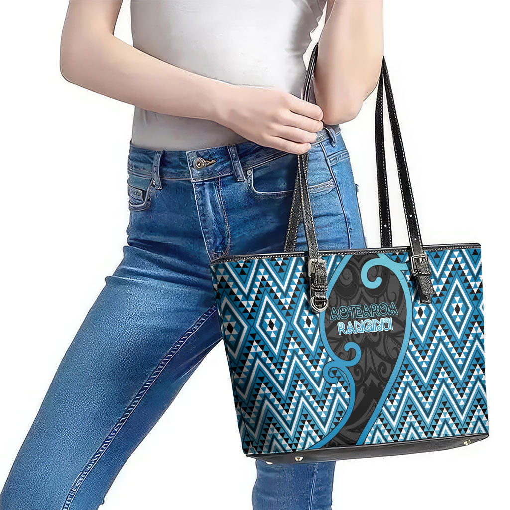 Aotearoa Atua Ranginui Leather Tote Bag Maori Sky Father Koru Patterns