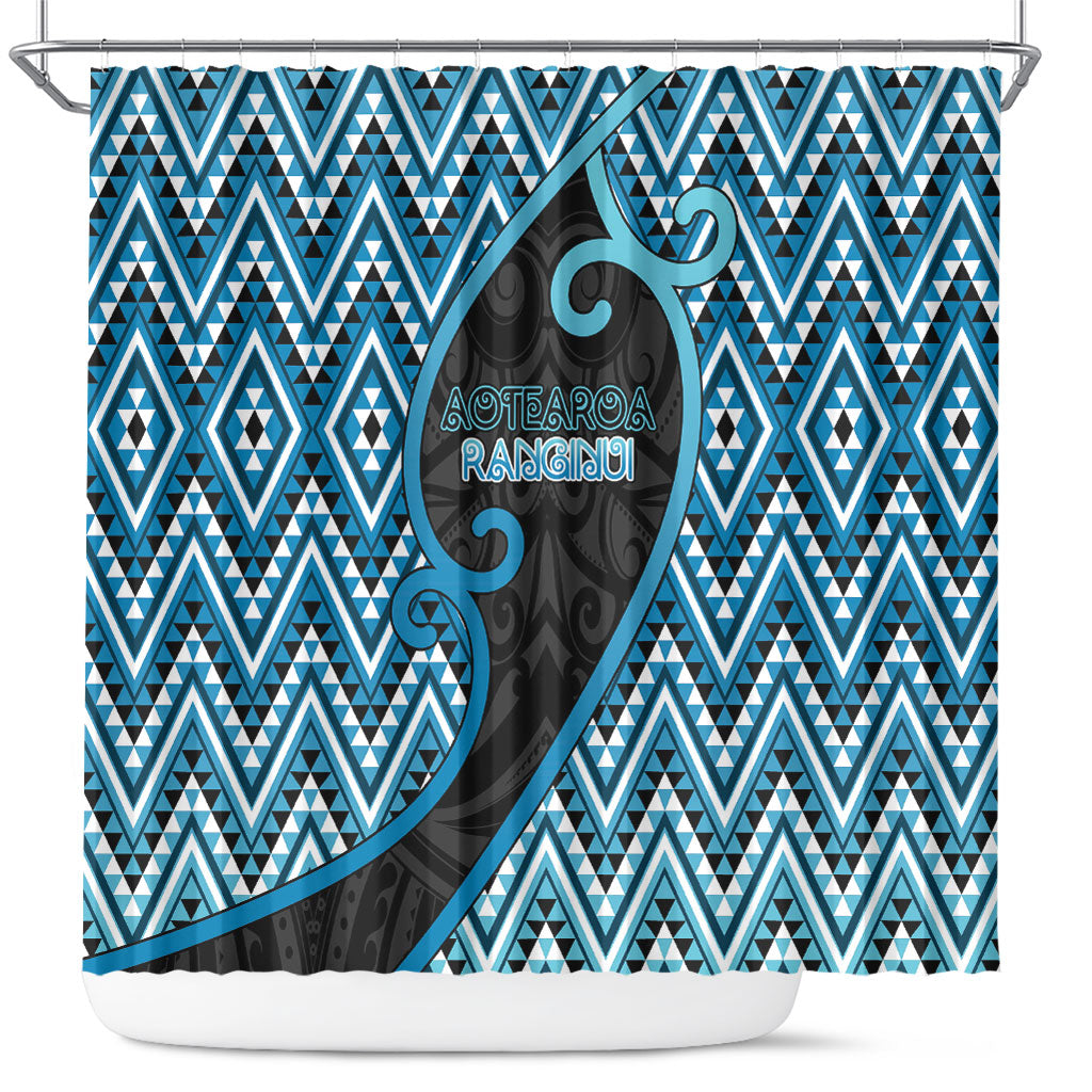 Aotearoa Atua Ranginui Shower Curtain Maori Sky Father Koru Patterns DT05 Blue - Polynesian Pride