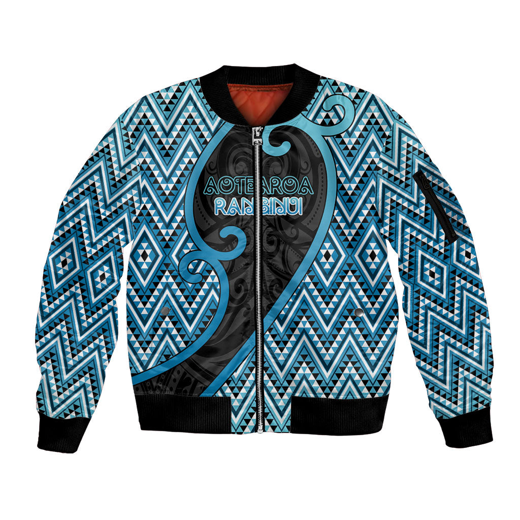 Custom Aotearoa Atua Ranginui Sleeve Zip Bomber Jacket Maori Sky Father Koru Patterns