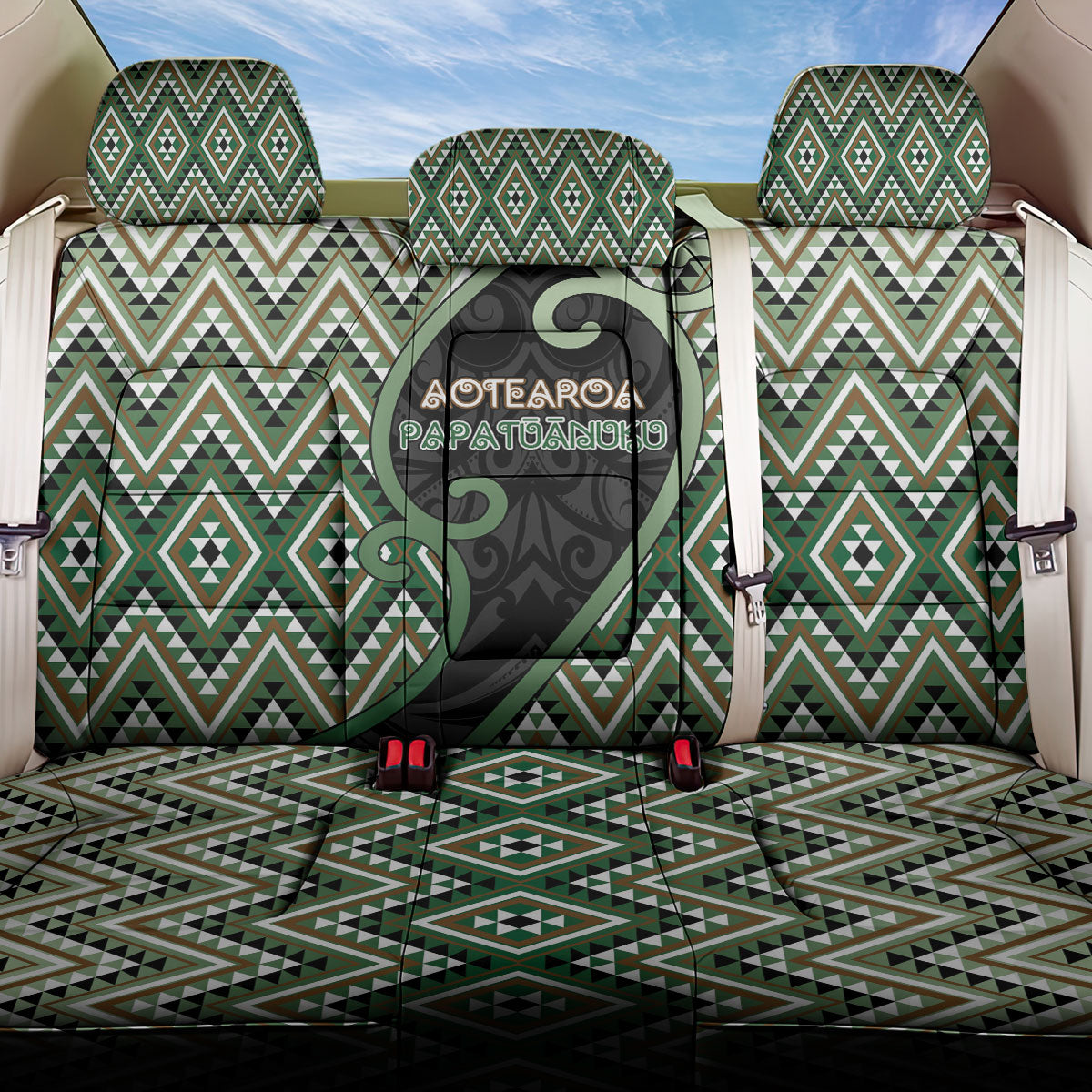 Aotearoa Atua Papatuanuku Back Car Seat Cover Earth Mother Father Koru Patterns DT05 One Size Green - Polynesian Pride