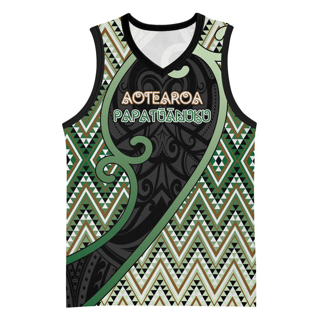 Custom Aotearoa Atua Papatuanuku Basketball Jersey Earth Mother Father Koru Patterns DT05 Unisex Green - Polynesian Pride