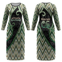 Custom Aotearoa Atua Papatuanuku Couples Matching Long Sleeve Bodycon Dress and Long Sleeve Button Shirt Earth Mother Father Koru Patterns