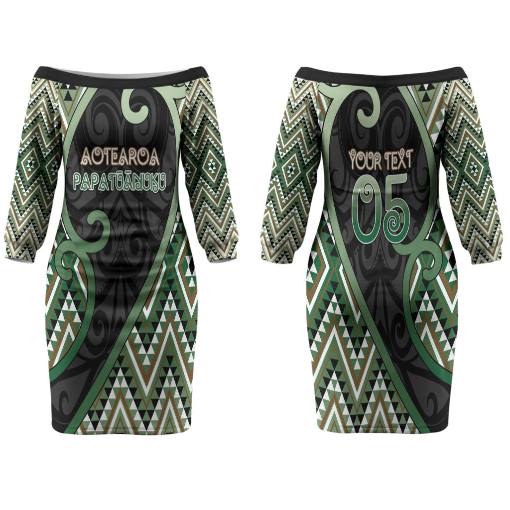 Custom Aotearoa Atua Papatuanuku Family Matching Off The Shoulder Long Sleeve Dress and Hawaiian Shirt Earth Mother Father Koru Patterns