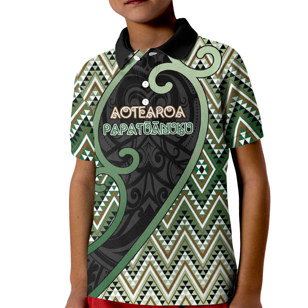 Custom Aotearoa Atua Papatuanuku Kid Polo Shirt Earth Mother Father Koru Patterns DT05 Kid Green - Polynesian Pride