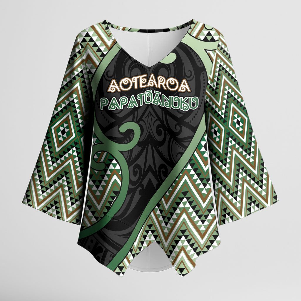Custom Aotearoa Atua Papatuanuku Kimono Sleeve Blouse Earth Mother Father Koru Patterns DT05 Female Green - Polynesian Pride