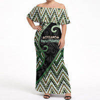 Custom Aotearoa Atua Papatuanuku Off Shoulder Maxi Dress Earth Mother Father Koru Patterns