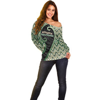 Custom Aotearoa Atua Papatuanuku Off Shoulder Sweater Earth Mother Father Koru Patterns