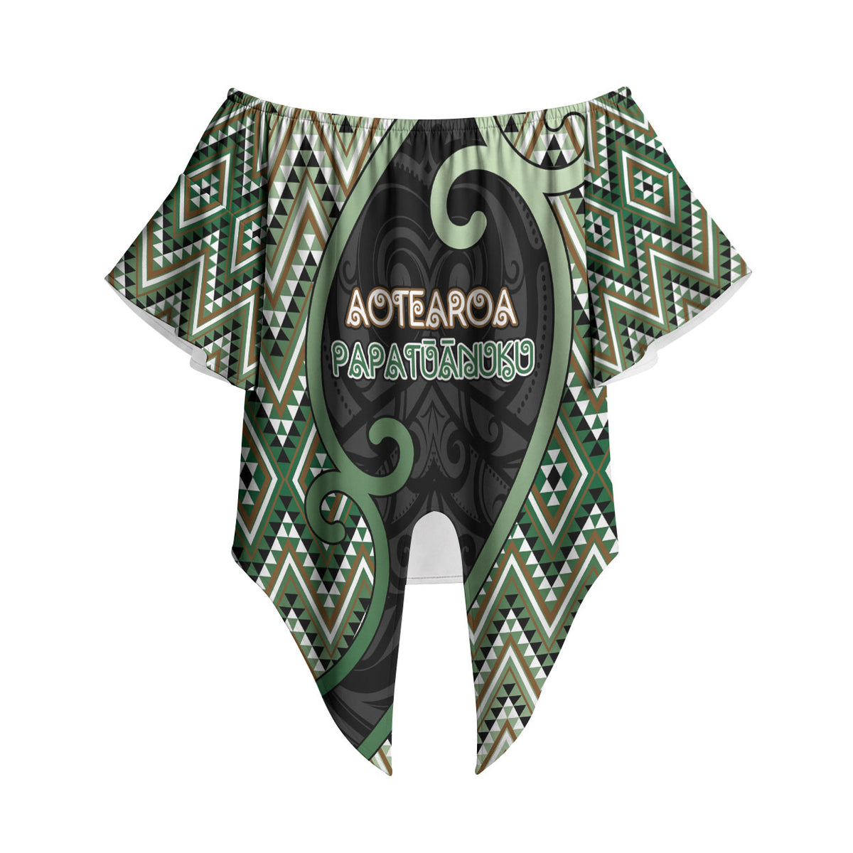 Custom Aotearoa Atua Papatuanuku Off Shoulder Wrap Waist Top Earth Mother Father Koru Patterns