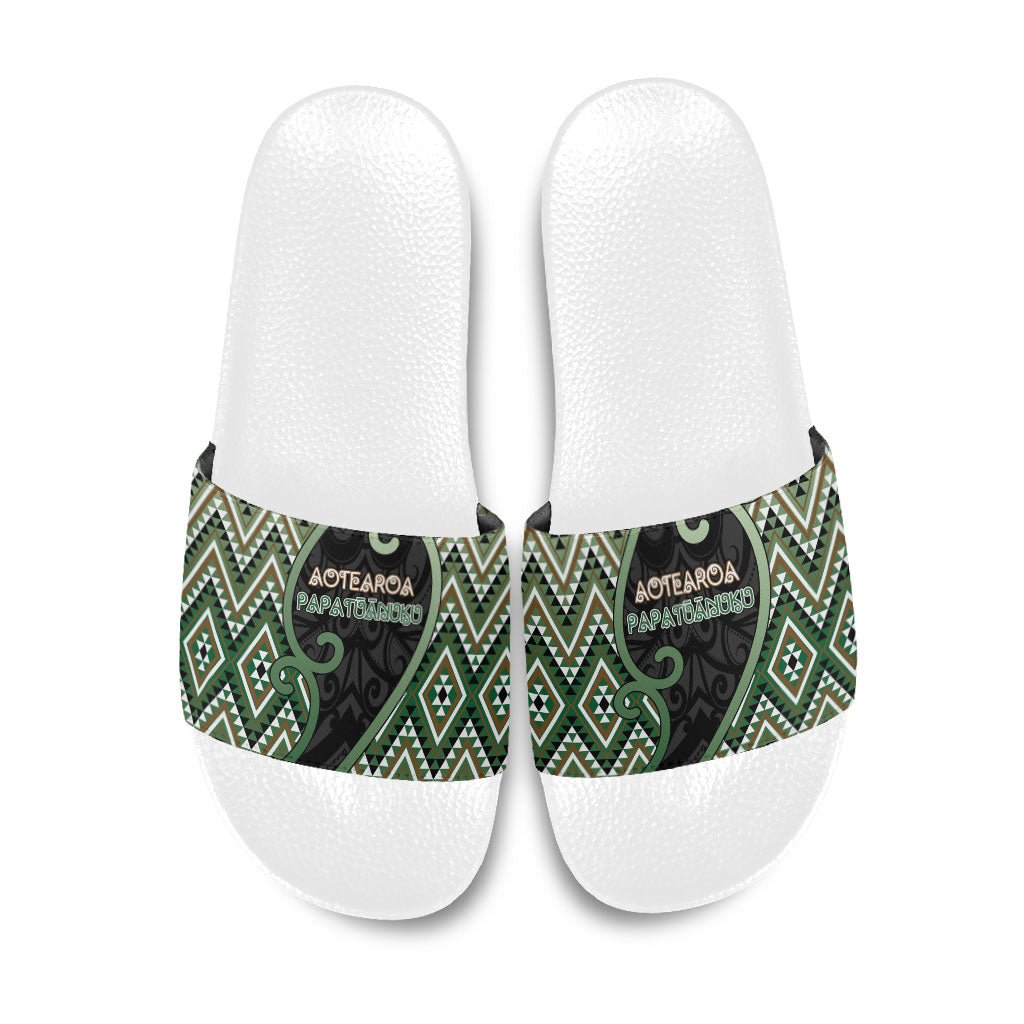 Aotearoa Atua Papatuanuku Slide Sandals Earth Mother Father Koru Patterns