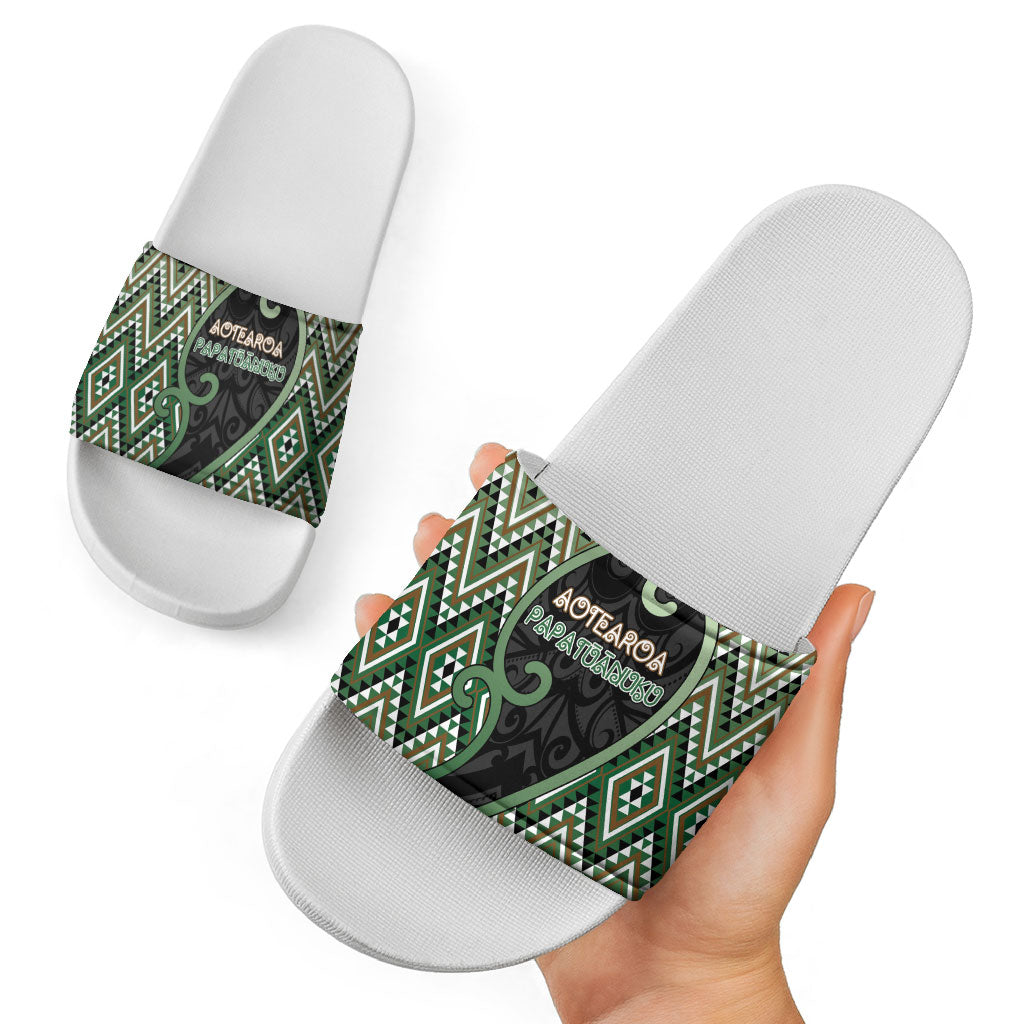 Aotearoa Atua Papatuanuku Slide Sandals Earth Mother Father Koru Patterns