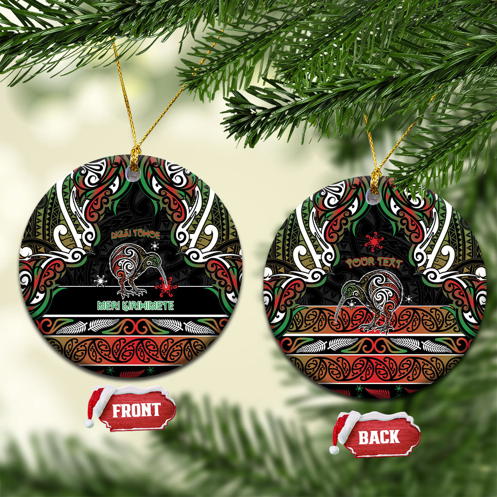 Personalised Ngai Tuhoe Aotearoa Meri Kirihimete Ceramic Ornament Maori Kiwi Bird Silver Fern Koru Pattern DT05 Circle Multicolor - Polynesian Pride