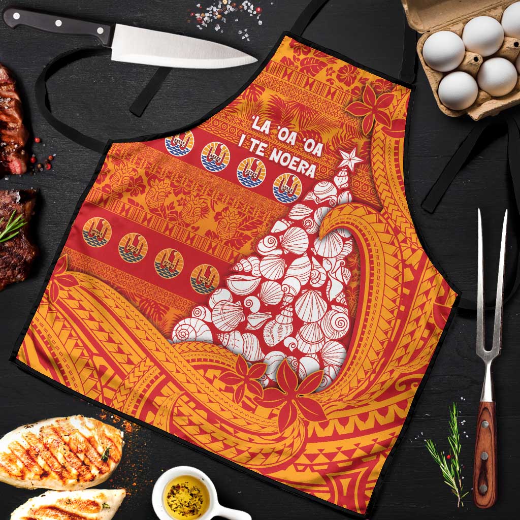 French Polynesia Christmas Apron Seashell Xmas Tree Tribal Waves DT05 Orange - Polynesian Pride