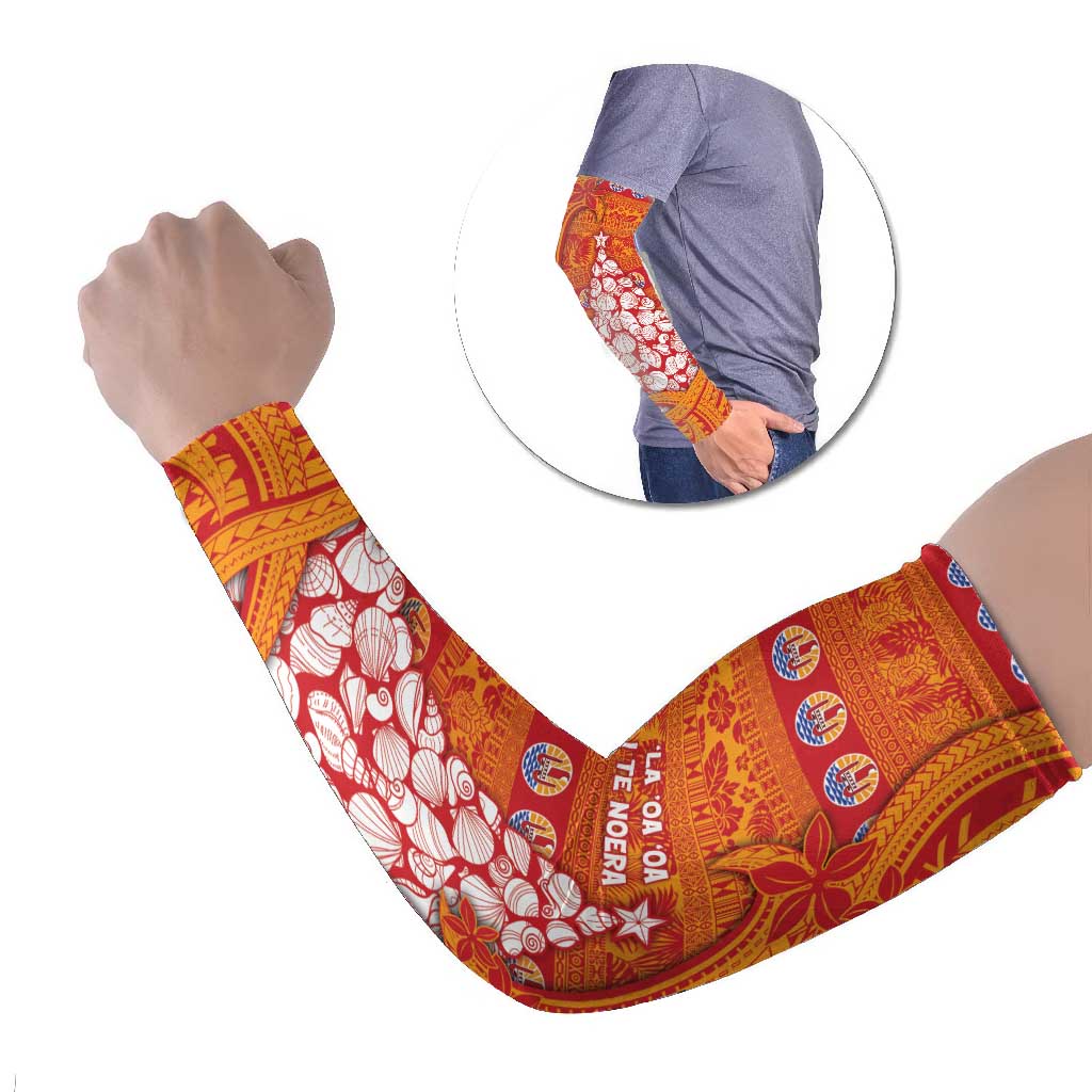 French Polynesia Christmas Arm Sleeves Seashell Xmas Tree Tribal Waves DT05 Set of 2 Orange - Polynesian Pride